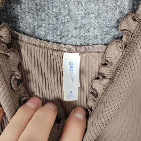 GAP Brown Y2K 2000s Lettuce Trim Fitted Ribbed Cami Fairy Camisole SIZE MEDIUM - Picture 6 of 12